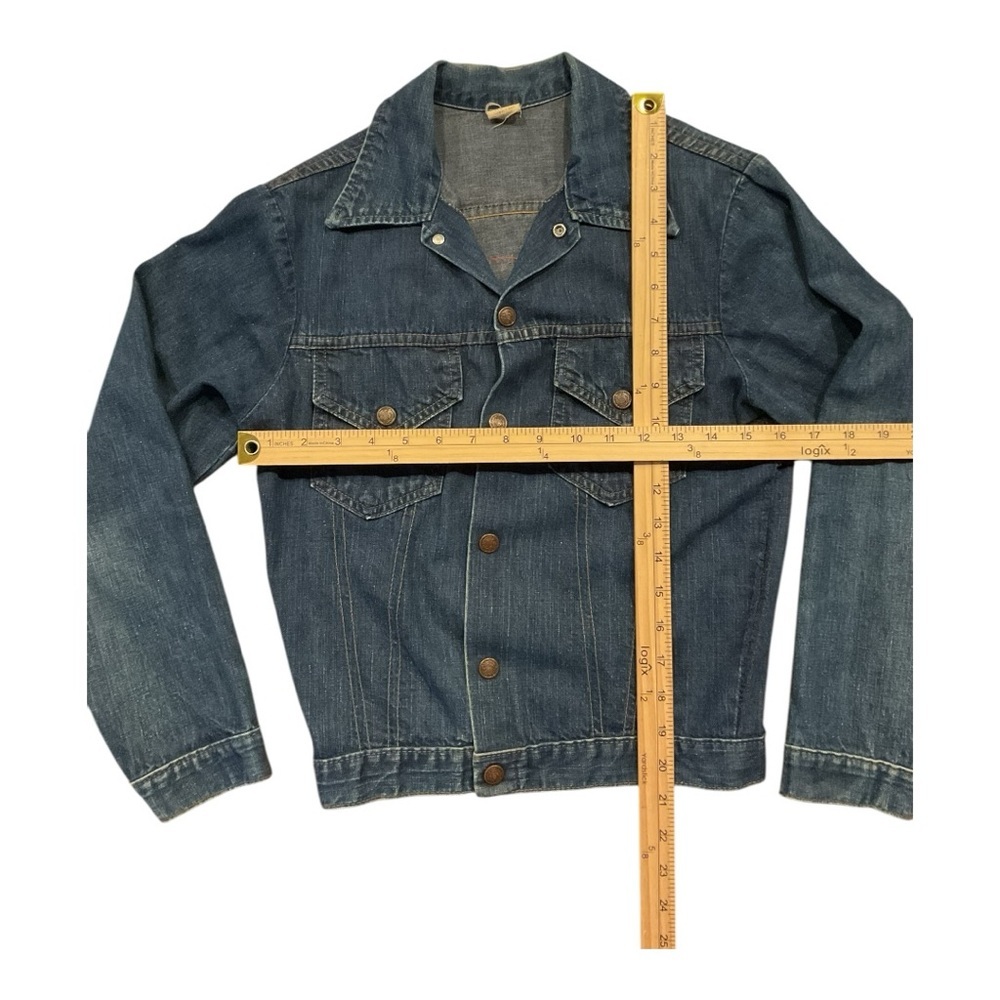 Vintage Denim Jacket Honda Patch Trucker Distressed Dark Wash - Picture 10 of 10